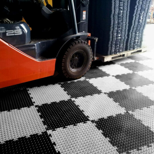 Checker Plate PVC Floor Tiles 50cm (Black/White) | Duramat UK