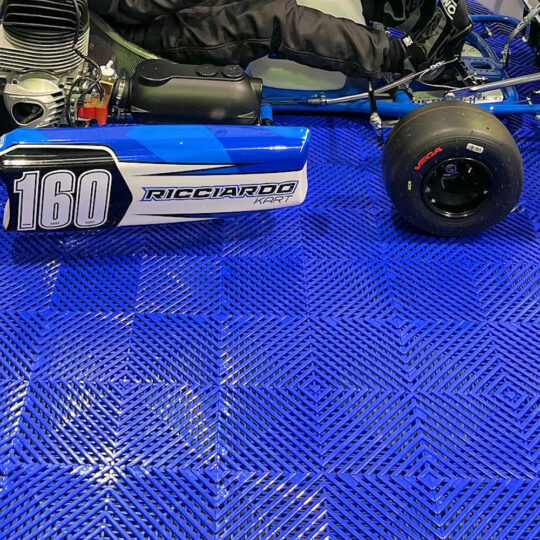 VentLock™ Blue Vented Garage Floor Tiles - Daniel Ricciardo DRS Series Karting | Duramat UK